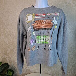 Friends Size Small Gray Graphic Icons Sweatshirt Drop Sleeve EUC